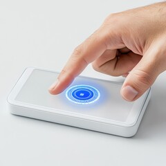 Touch screen interaction modern office digital device indoor environment close-up view user engagement