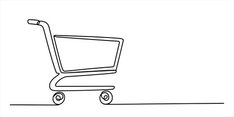 A continuous single-line drawing illustrating a shopping cart against a plain white background Vector, illustration