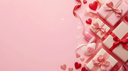Valentine&rsquo;s Day Gifts with Heart Decorations and Copy Space