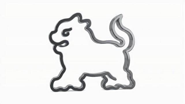3D Render of a Stylized Metallic Dog Outline Isolated on White Background