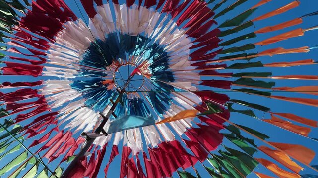 Colorful Prayer Flags On A Windy Day At Qilian Grassland, near Xining in Qinghai Province, China. - static shot
