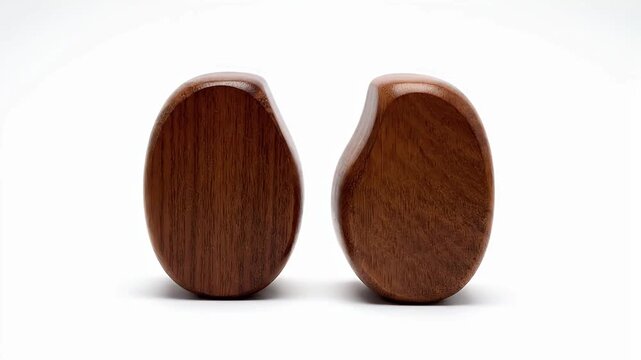 Two Polished Dark Wooden Kidney-Shaped Objects on White Background