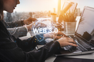 Concept of Web 3.0, the next generation of the internet. This technology represents a decentralized global network built on blockchain, enabling new digital experiences. Fermion