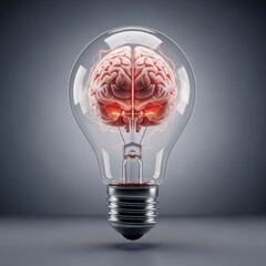 A glowing human brain inside a lightbulb, representing intellect and creativity