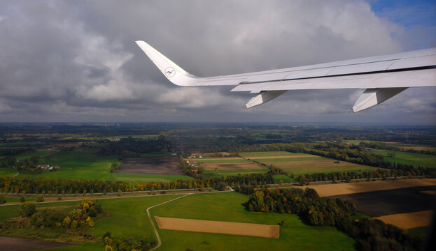 Lufthansa Airbus A320 take off from Munchen MUC airport, Germany