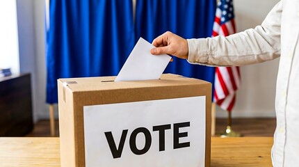 Casting vote into ballot box during democratic election
