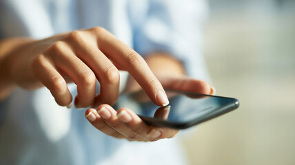 スマホを操作する女性の手元　Woman's hand operating a cell phone　Generative AI