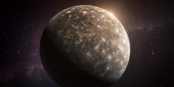 Callisto Moon in Space with Dark Cratered Surface