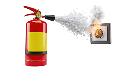 Fire extinguisher putting out a burning electrical outlet
