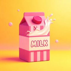 Vibrant illustration of a carton of pink flavored milk with a creamy splash