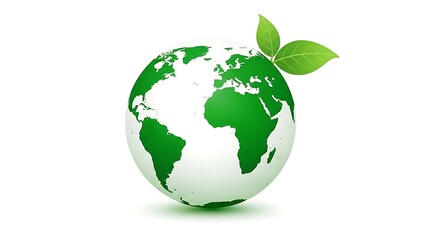 Obraz premium Green earth globe with leaves on white background, eco friendly symbol