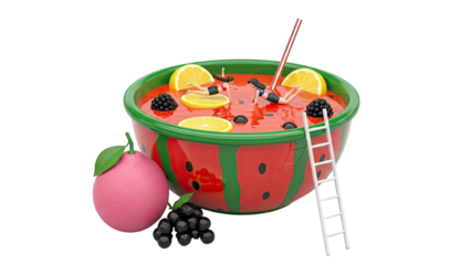 Miniature People Enjoying a Fruit Punch Bowl