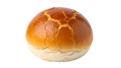 Delicious golden brown bread bun on black background