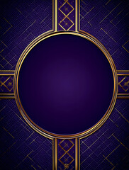 a purple background with golden borders and geometric patterns, featuring an empty circular frame in the center for text or graphics.