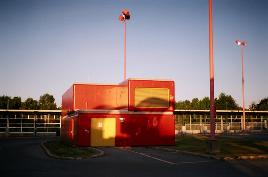 Sunset view of an orange building in montreal