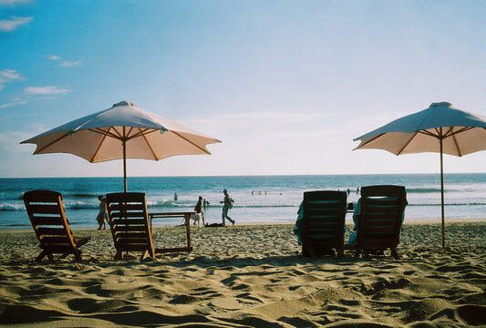 Chairs and umbrellas on a beach