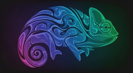Stylized profile of a reptile featuring elaborate swirling patterns and vibrant color gradient