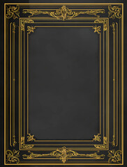 luxurious book frame with golden ornaments, simple design, vector graphic, flat design, simple shapes, black background,