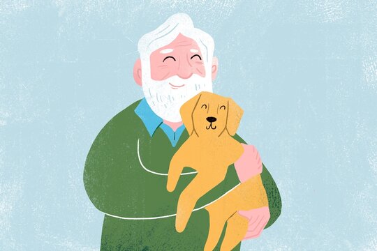 Happy elderly man with his dog