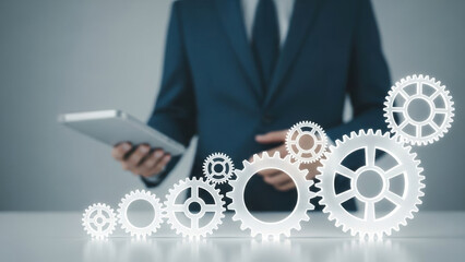 Change achievement idea banner successful manager success succeed business businessman plan development path gear management growth strategy adviser leadership concept with gear symbol and digital