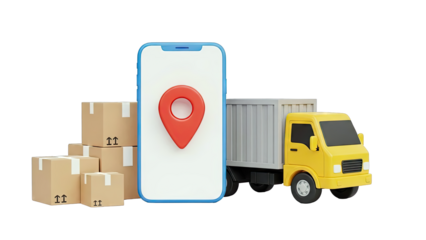 Delivery Truck, Boxes, and Smartphone with GPS Pin