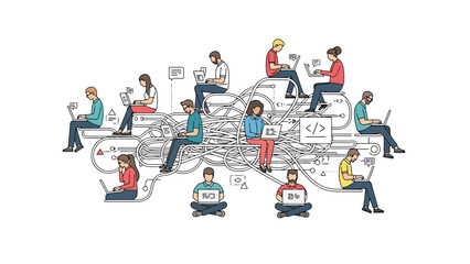 Diverse Group of People Collaborating on Digital Project with Laptops Representing Teamwork and Innovation