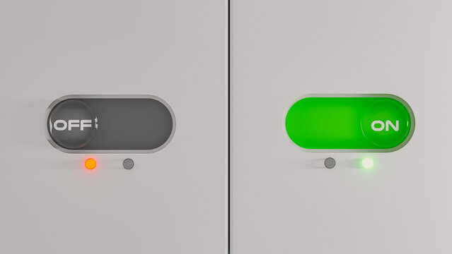 On and off button switch with light indicators on blue background