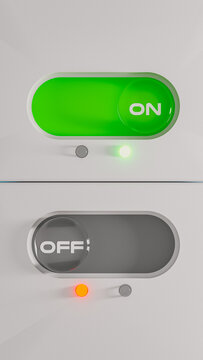 On and off button switch with light indicators on blue background
