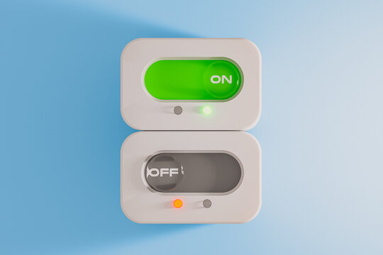 On and off button switch with light indicators on blue background