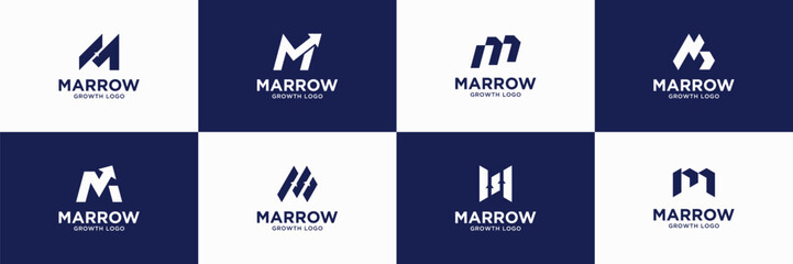 Growth financial logo design template. letter M arrow logo inspiration.