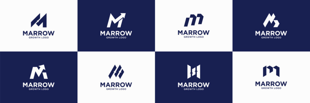 Growth financial logo design template. letter M arrow logo inspiration.