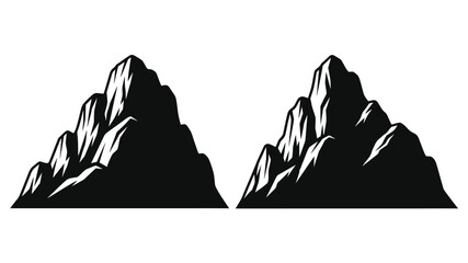 A striking black and white illustration of two rugged mountain peaks © HN2.00