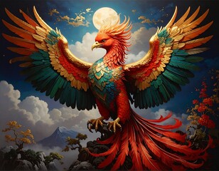 不死鳥　空を舞うフェニックス　イラスト