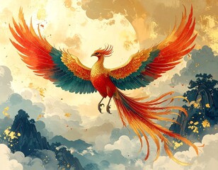 不死鳥　空を舞うフェニックス　イラスト