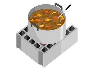 キャンプで作るカレー鍋のイラスト / Camp Curry Pot Illustration