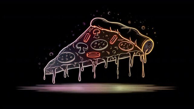 ネオン線のピザスライスが中央で光る図