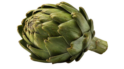Fototapeta premium Fresh green globe artichoke isolated, healthy eating raw vegetable for cooking ingredients, transparent background