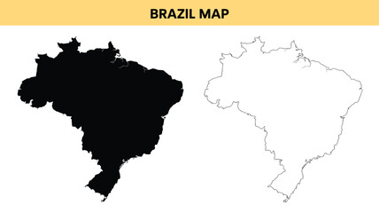 Obraz premium Brazil Map Minimalist Graphic Black and White Silhouette and Outline Vector Illustration for Geography and Design Projects