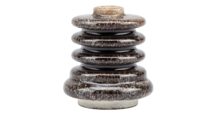 Brown ceramic insulator isolated on a transparent background, providing high voltage electrical insulation for power lines