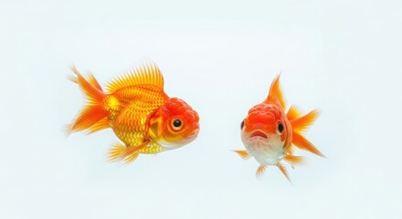 Fototapeta premium Two goldfish swimming in an aquarium. The aquatic concept of pets and water.