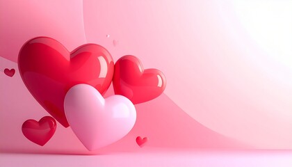 Elegant valentine background with soft red and pink heart shapes, smooth gradient lighting, clean modern style, large copy space, high resolution, no text, no logo
