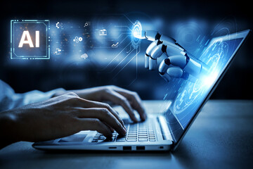 Obraz premium A generative AI assistant demonstrates its platform's ability to integrate with business processes. This technology provides solutions for automation, data analysis, and growth. Fermion