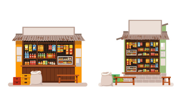 Traditional Local Authentic Filipino Sari-Sari Store Vector Set - Pinoy Neighborhood Convenience Store Illustration