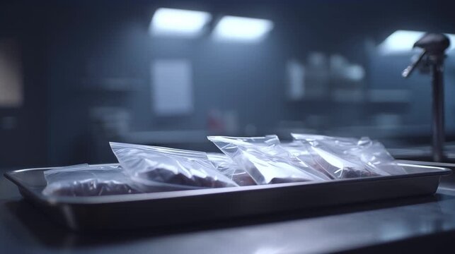 Detailed scene of evidence collection under clinical lighting