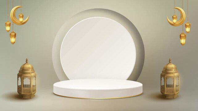 Elegant ramadan podium with lanterns and crescent moon decorations