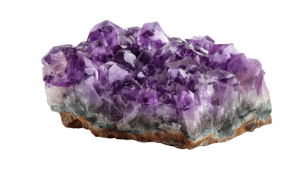 Fototapeta premium Amethyst geode cluster showing vibrant purple crystals, natural quartz mineral rock formation on transparent background