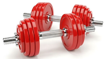 Two red weightlifting dumbbells with silver handles
