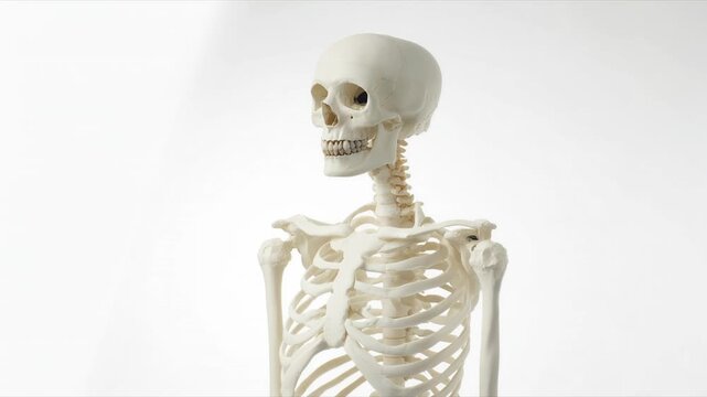 Medical Skeleton Anatomy Display with Detailed Joints and Bone Textures on White Background