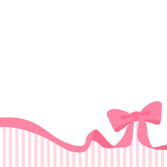 リボンのデコレーションフレーム、ストライプ柄の背景、正方形サイズ