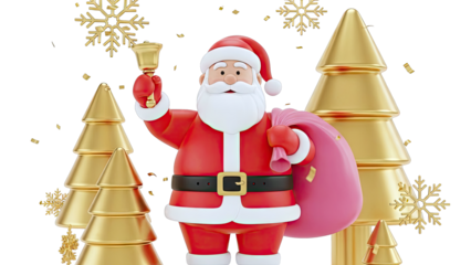 3D Santa Claus with Gift Bag and Bell